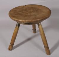 S/5983 Antique Early 19th Century Dish Top Circular Stool on Ash Legs
