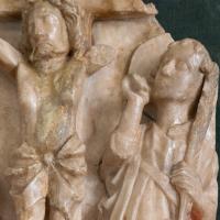 An early, rare medieval alabaster relief, The Crucifixion, England, Midlands, circa 1380-1400