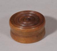 S/5978 Antique Treen Victorian Circular Apple Wood Pill Box