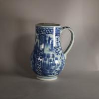 Other side of blue and white 17th century Arita tankard with strap handle