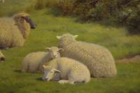 Landscape animal oil painting of sheep on a clifftop near Herne Bay, Kent by William Sidney Cooper