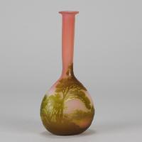 Late 19th Century Art Nouveau Cameo Glass "Banjo Landscape Vase" by Emile Galle