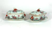 Chinese Export Porcelain Famille Rose Sauce Tureens, Covers & Stands, A Pair, Circa 1775