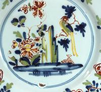 Delftware Polychrome Chinoiserie Plates decorated with Parrots, Lambeth, London, Circa 1765, A Pair
