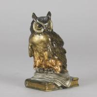 Early 20th Century Cold-Painted Bronze Sculpture "Wise Owl" by Franz Bergman