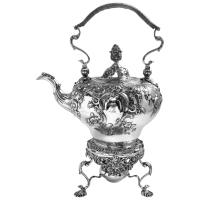 Antique English George II Sterling Silver Rococo Kettle on Stand