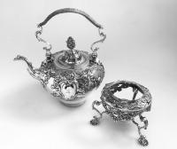 Antique English George II Sterling Silver Rococo Kettle on Stand