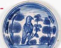 English Delftware Plate with Hawk Perched on Tree