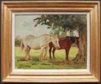 Ernest Higgins Rigg "Horses in the Shade" oil on board
